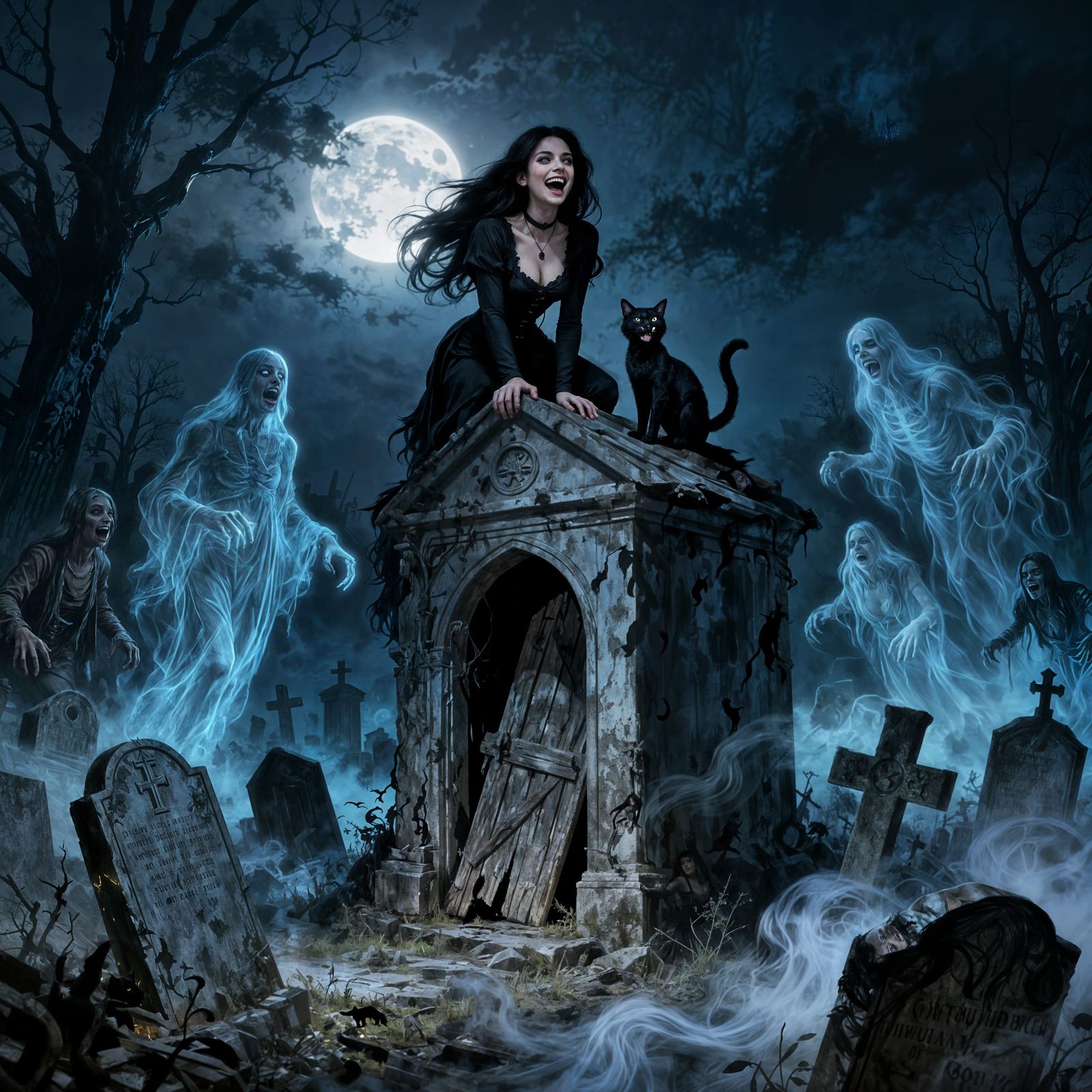 Woman and Cat Watch Undead Rise from Graves