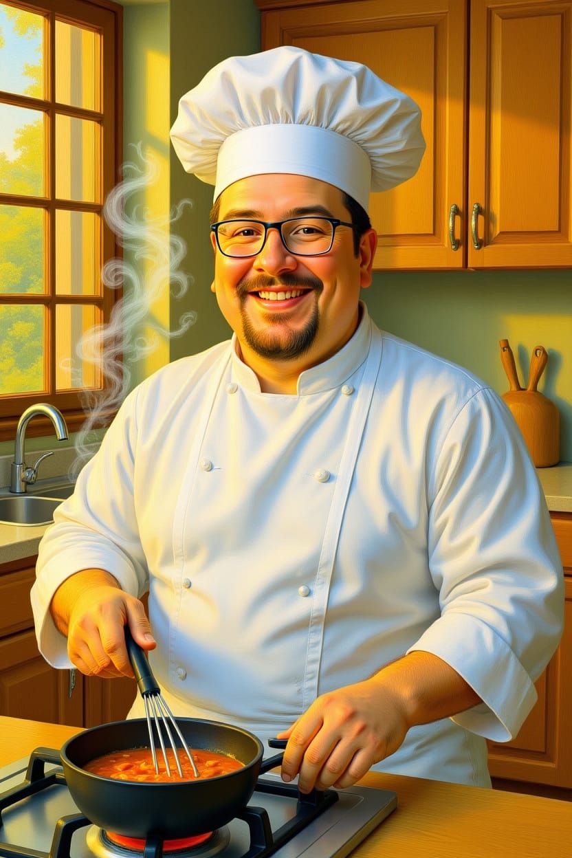 Cheerful Chubby Chef in Bright Kitchen