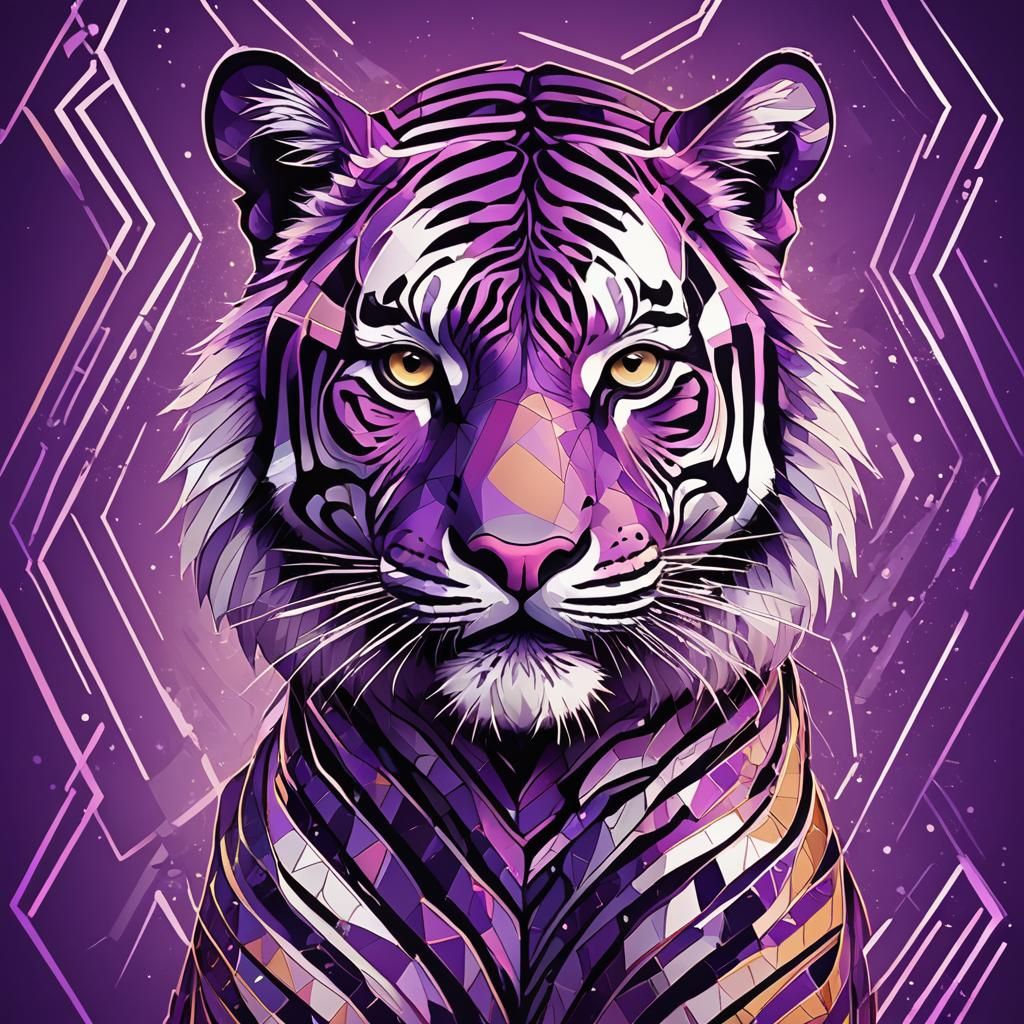 Abstract Purple Tiger in Pop Art Style