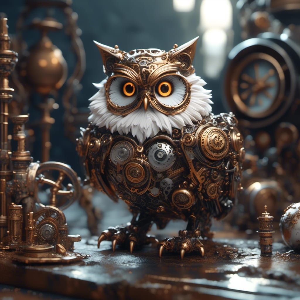 Steampunk Cat Owl in Studio Lighting