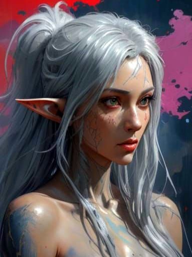 Naked Elf Portrait in Dark Fantasy World