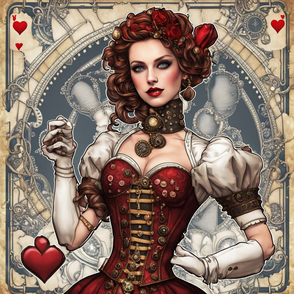 Steampunk Queen of Hearts in Elaborate Victorian Attire