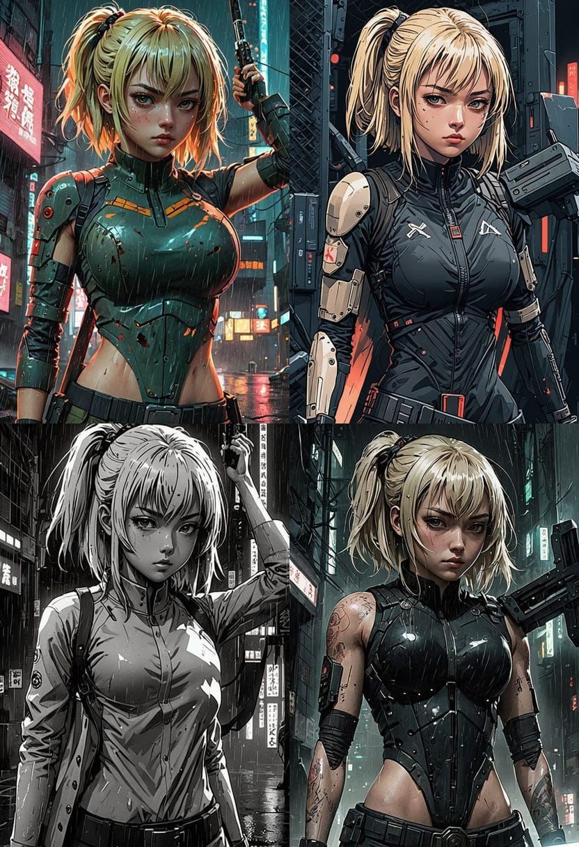 Cyberpunk Schoolgirl Samurai in a Haunting Futuristic City