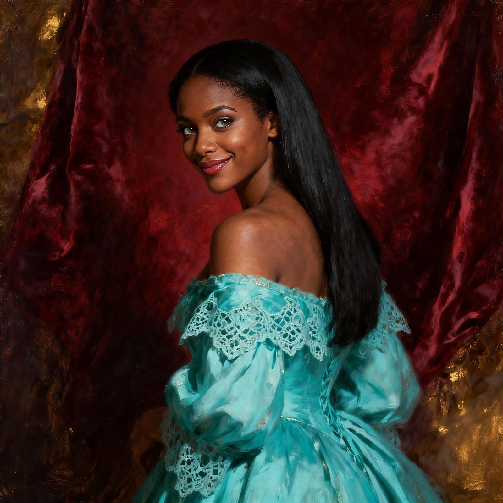 Rembrandt-Style Portrait of a Smiling African American Woman