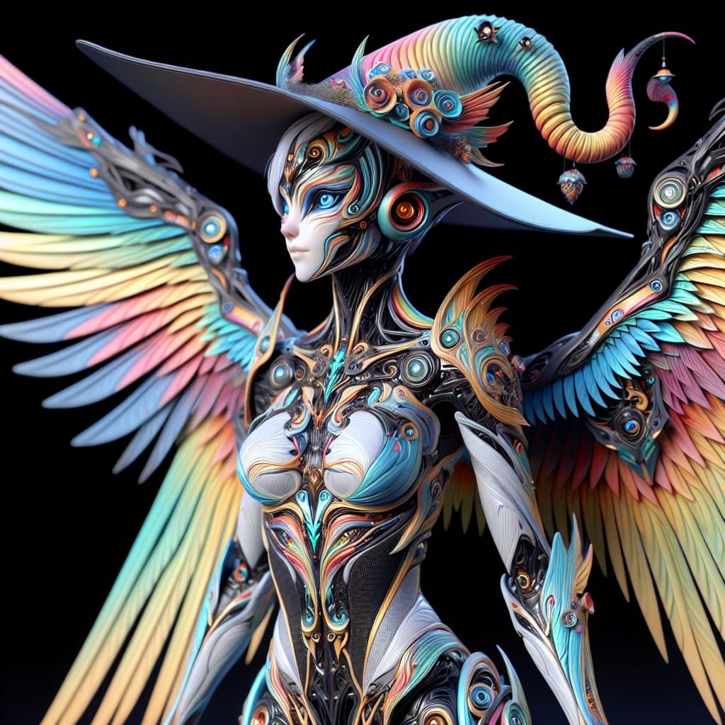 Winged Sci-Fi Witch with Rainbow Armor
