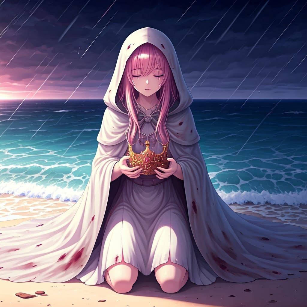 Fallen Princess with Broken Crown in Anime Style