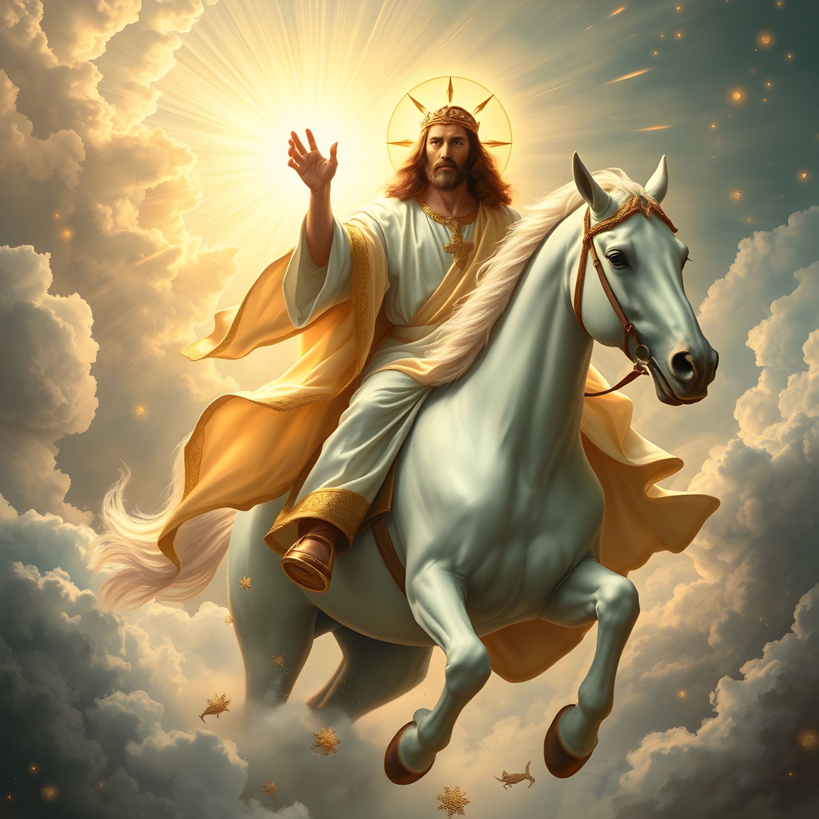 Jesus on White Horse Descends from Heaven