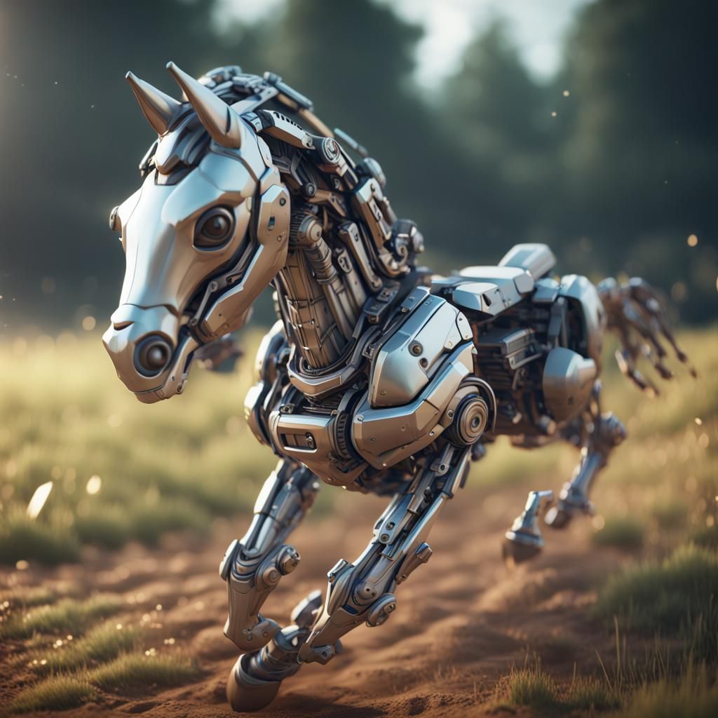 Cute Horse Galloping with Sci-Fi Mech Details
