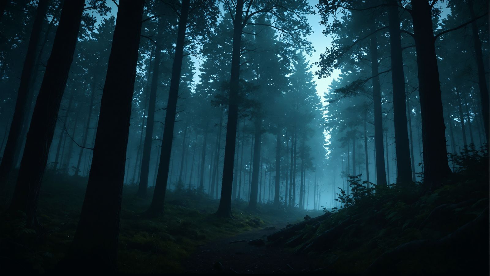 Dark Haunted Forest with Fireflies in 8k HDR