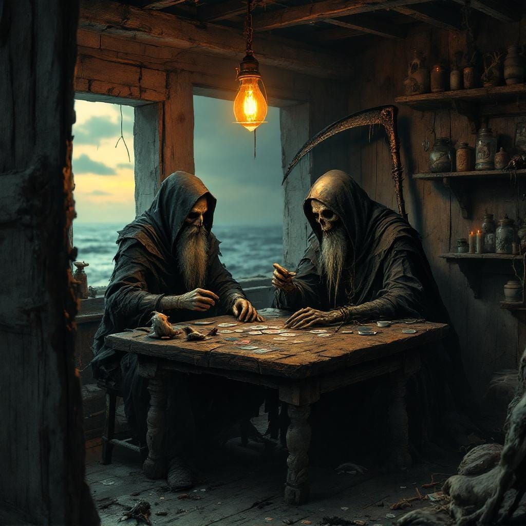 Fisherman's Last Game: A Dark Coastal Shack Scene