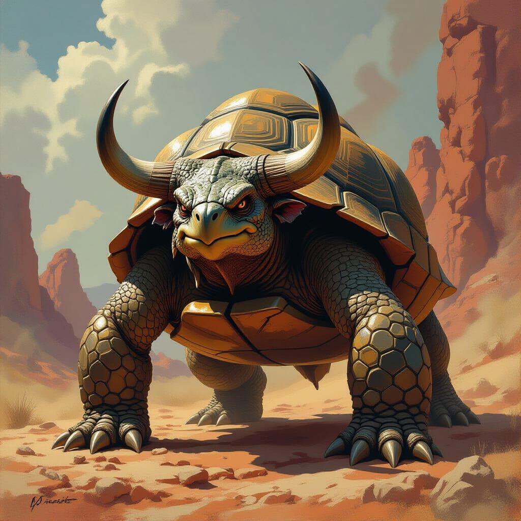 Bull-Turtle Hybrid Fantasy Art Creature