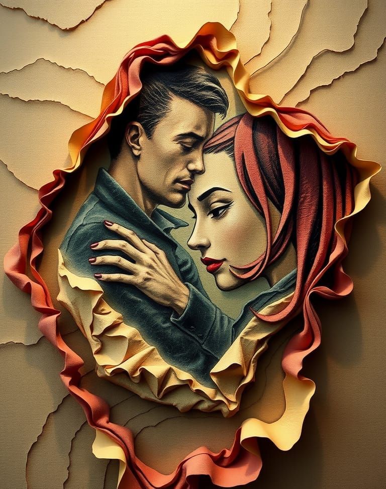 Steampunk Anamorphic Portrait of Two Figures