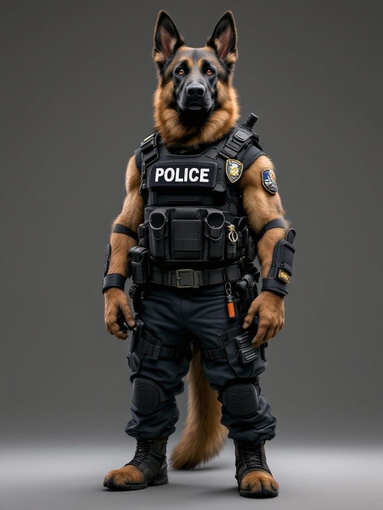 German Shepherd Police Officer in Tactical Gear