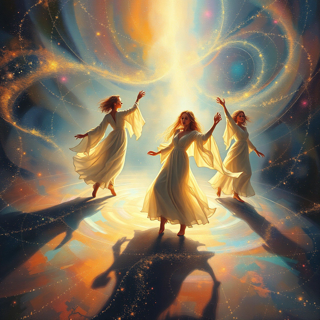 Celestial Ballet: Ethereal Beings Dancing in Cosmos