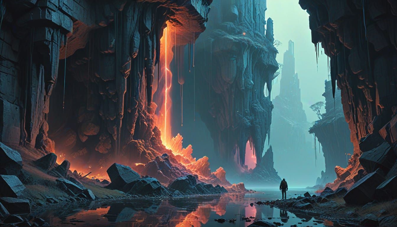 Celestial Cave in a Dreamlike Landscape