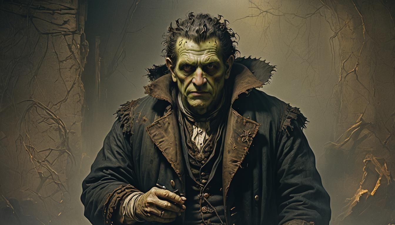 Dr. Frankenstein and Monster in Rembrandt Style