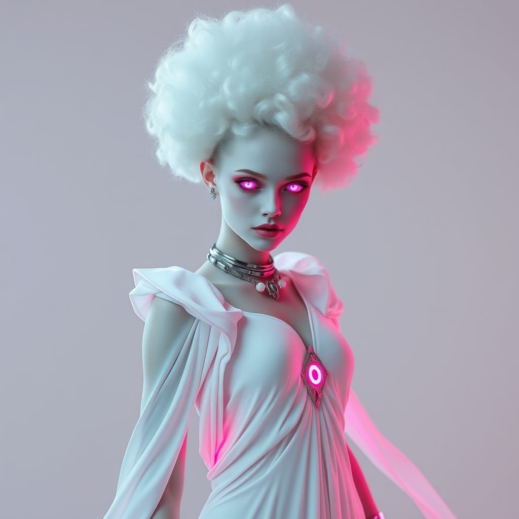 Cyberpunk Albino Woman with Bionic Enhancements