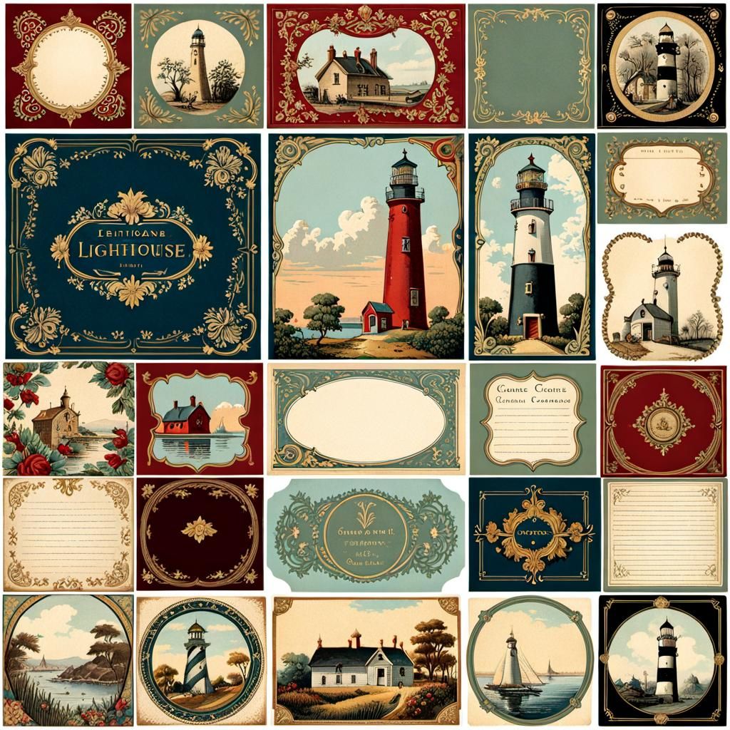 Victorian Lighthouse Ephemera for Scrapbooking in Watercolor...