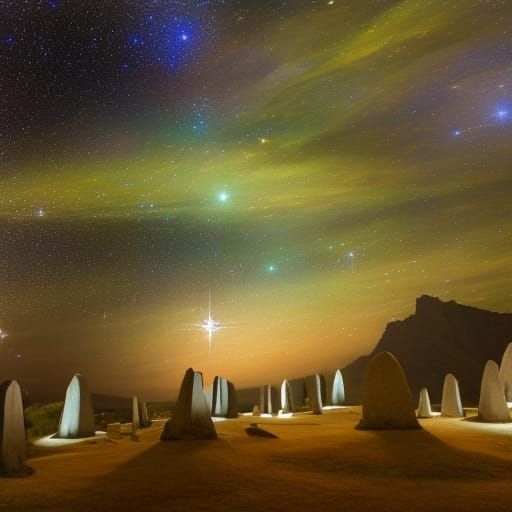 Druid in Sacred Grove Under Starry Sky