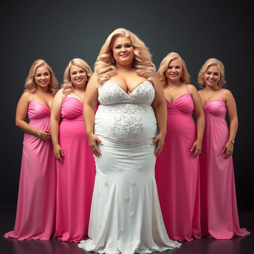 Sultry, Voluptuous Bride and Bridesmaids in Vibrant Wedding....