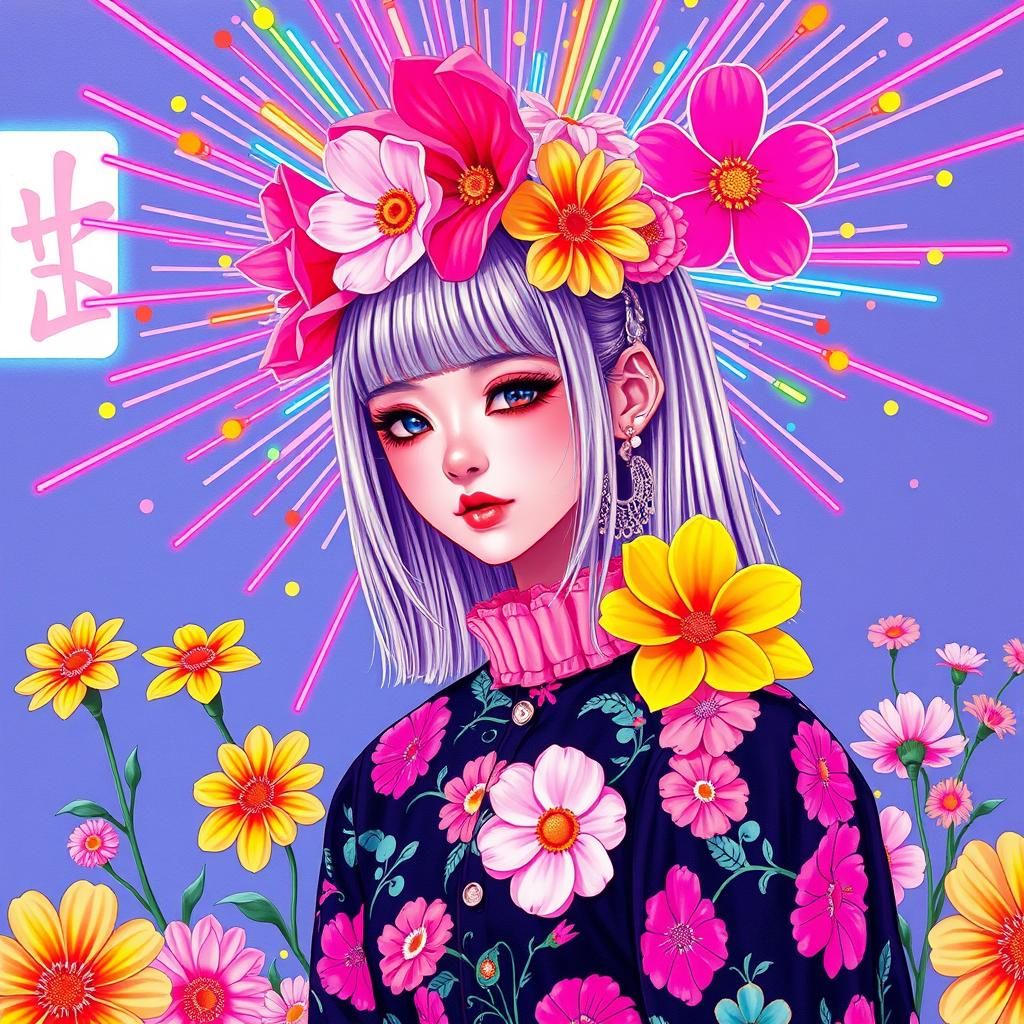Harajuku Girl in a Vibrant Pop Art Explosion