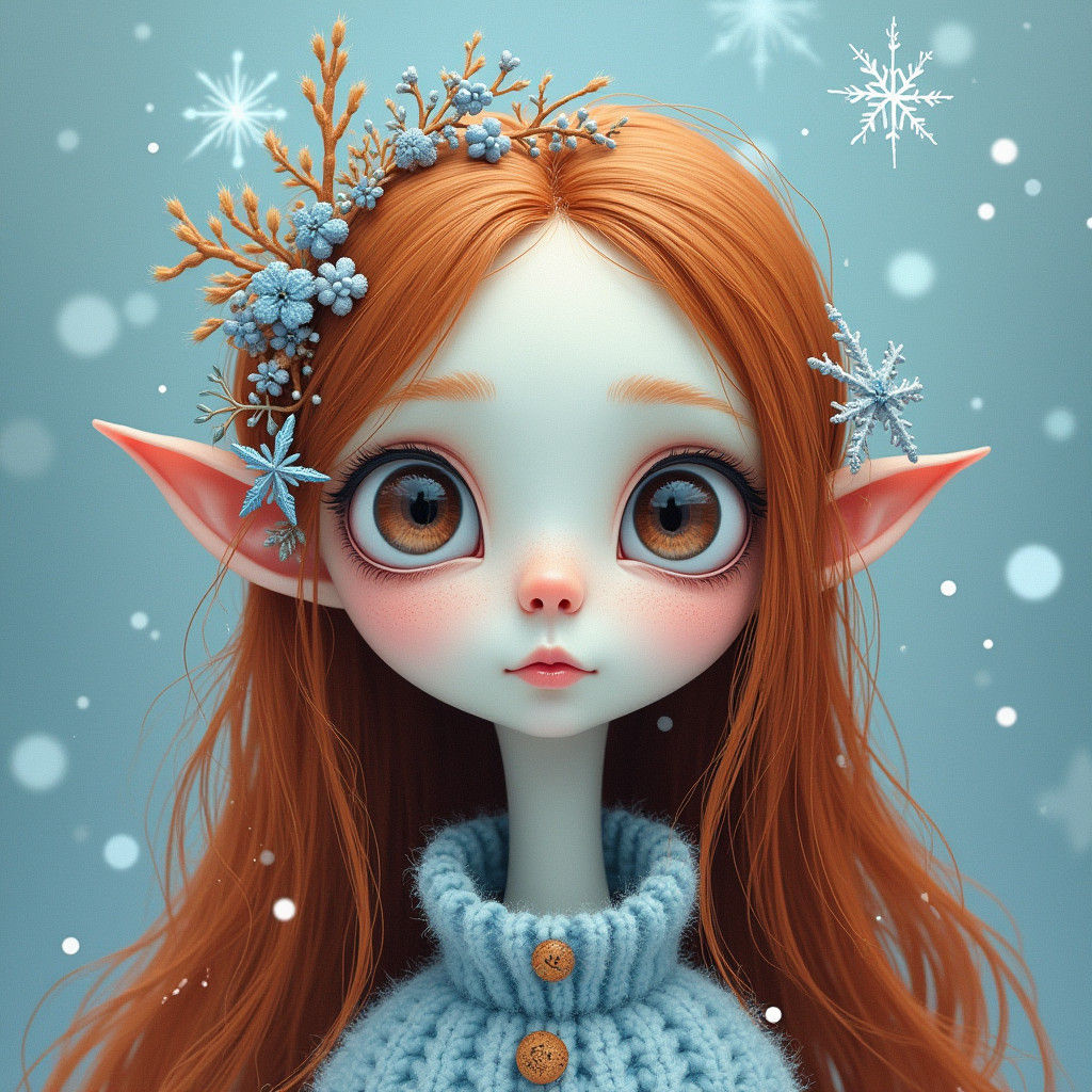 Whimsical Winter Character Illustration in Surreal Style