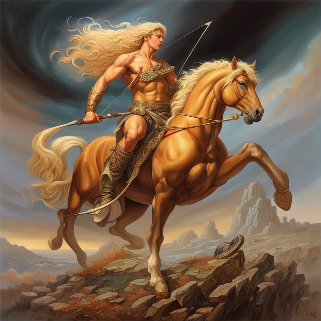 Centaur on Battlefield: Hyperrealistic Ornate HDR Image