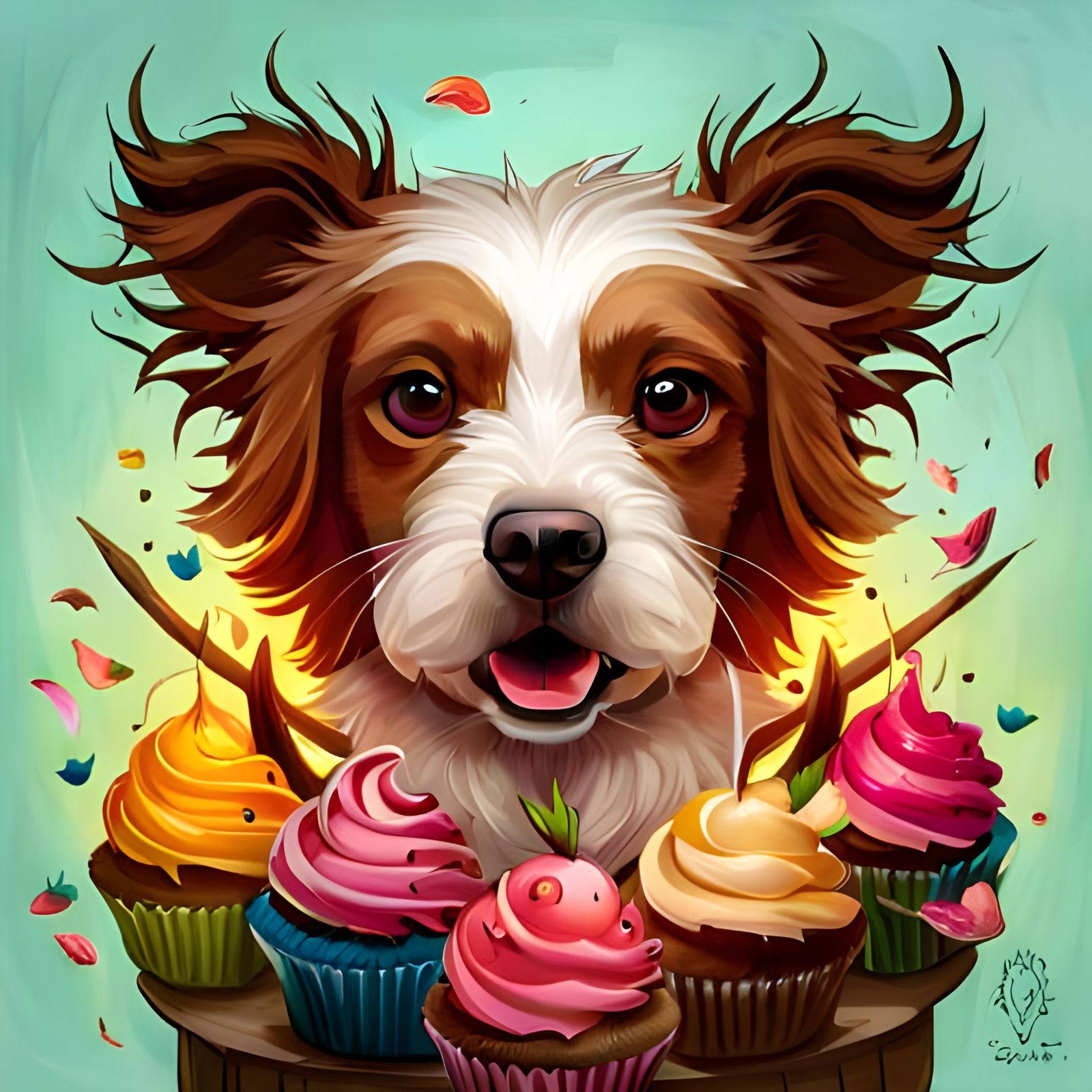 Adorable Dog Cupcake Portrait in Jungle Style