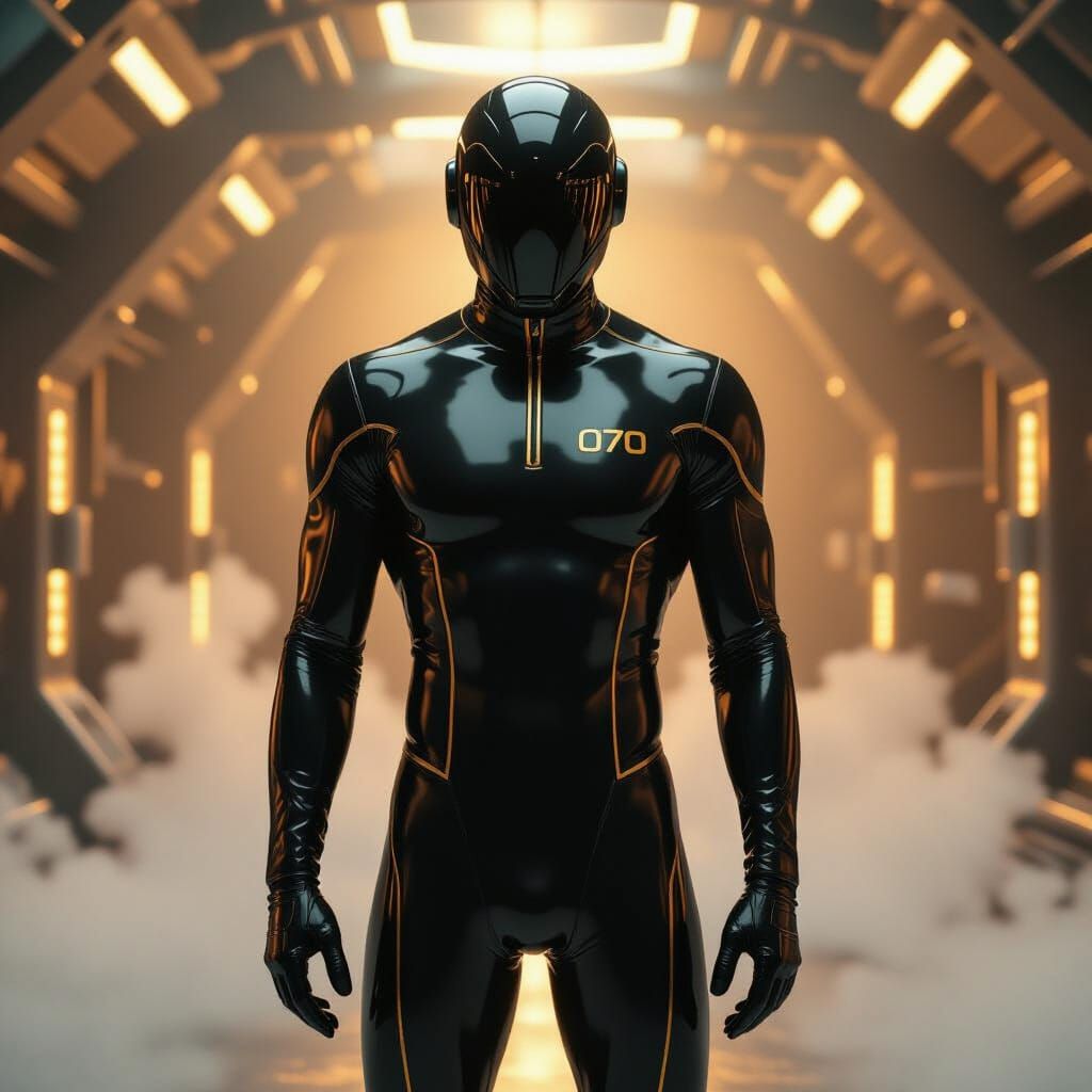 Futuristic Drone in Glossy Uniform, Syd Mead Style