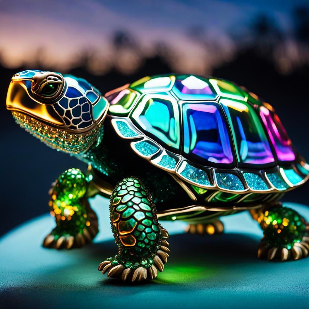 Bioluminescent Crystal Turtle Glass Sculpture