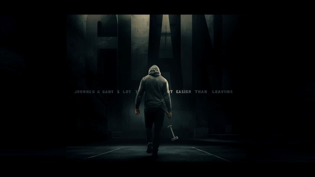 Gritty Movie Poster: Man with Hammer Approaching Ominous Bui...