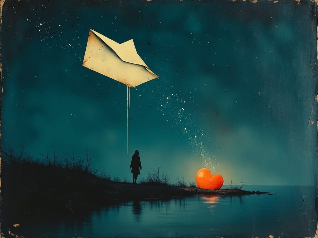 Ethereal Heart and Letter in Starry Night