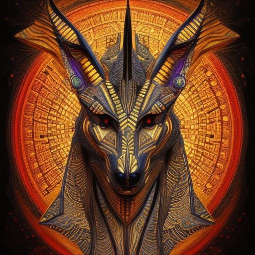 Fiery Anubis in Gouache Illustration Style
