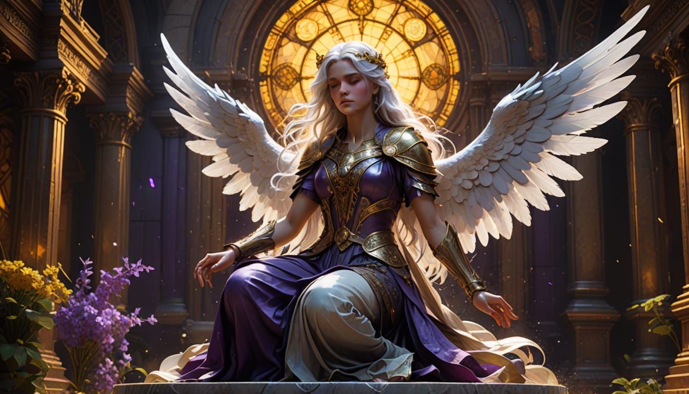 Ethereal Angel Kneeling, 3D Game Cinematic Art