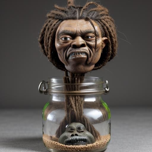 Shrunken Head Preserved in Glass Jar