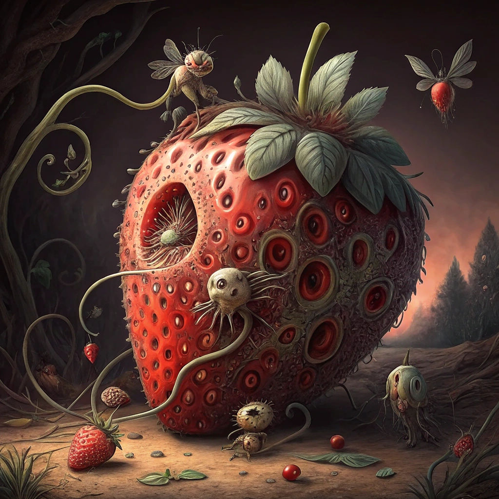 Strawberry in Style of Hieronymus Bosch