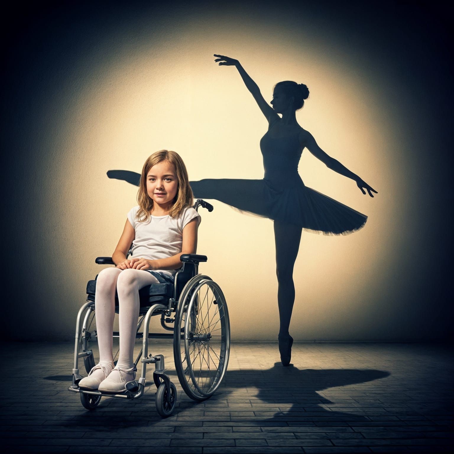Girl in Wheelchair Surrounded by Whimsical Shadow Dancer