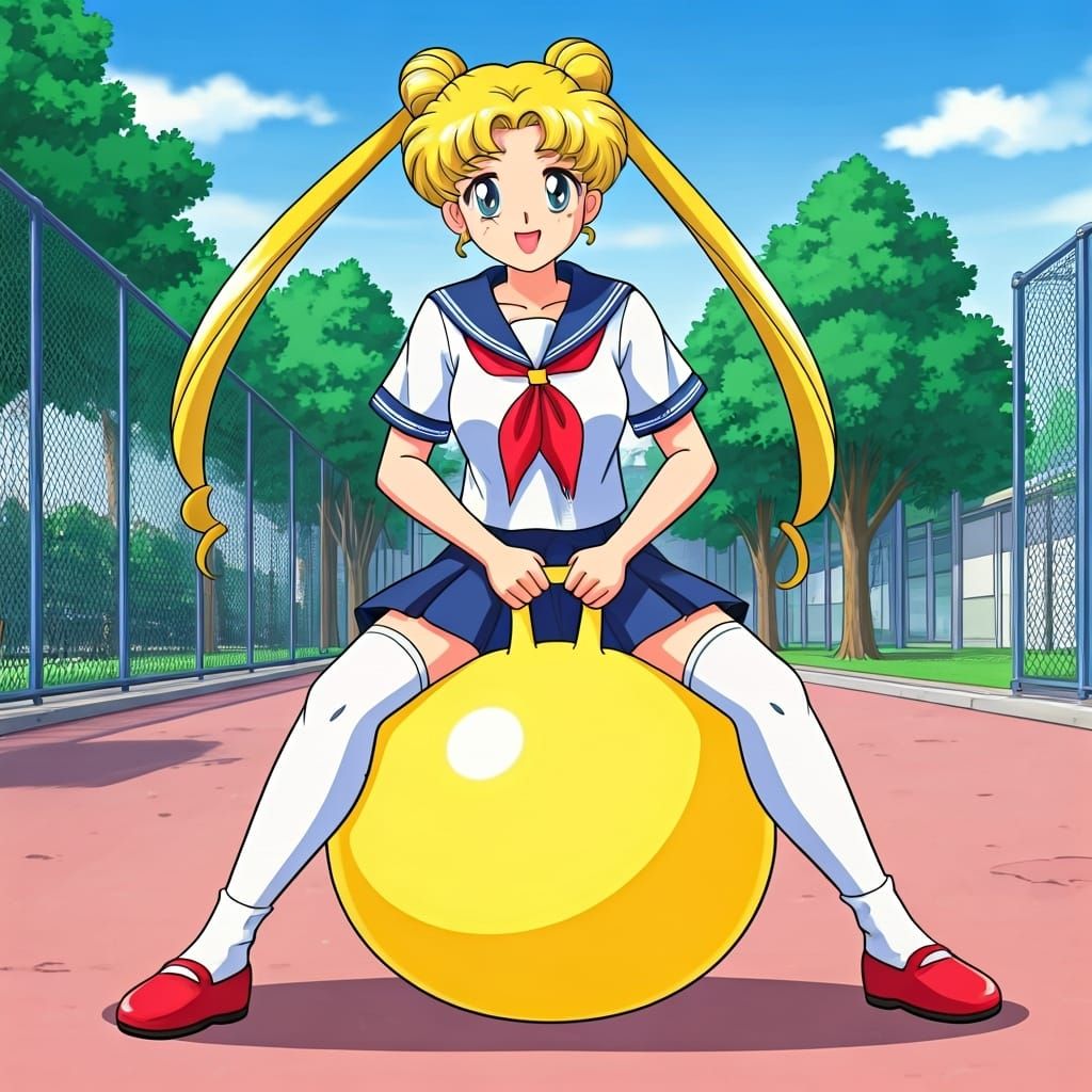 Usagi Tsukino on a Yellow Hopper Ball
