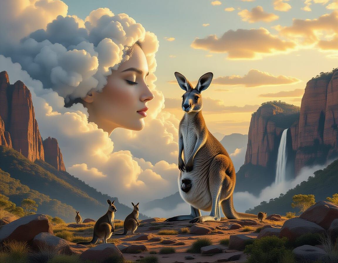 Surreal Mountain Kangaroo Reverence in Australian Landscape