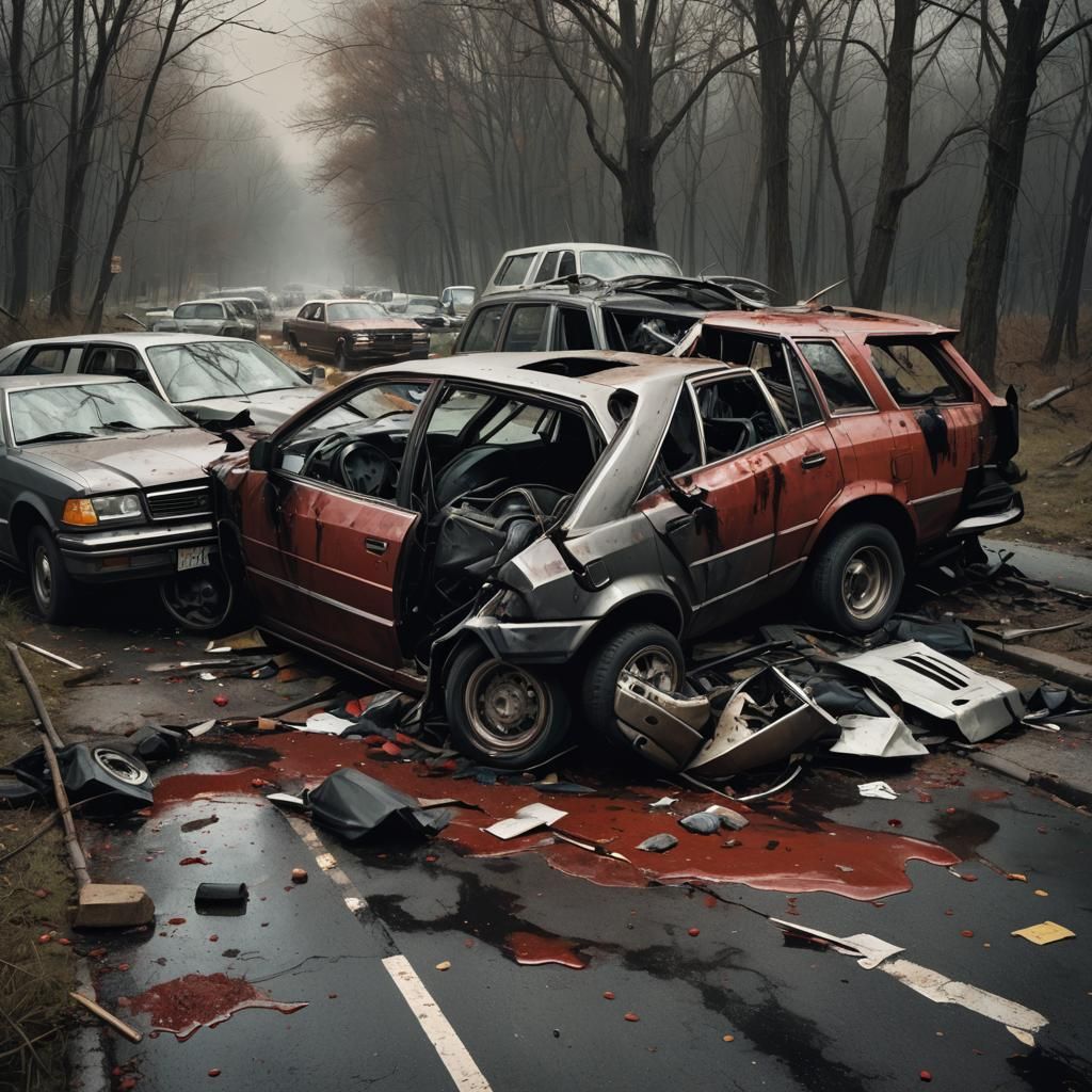 Disturbing Car Crash Scene in Realism Style