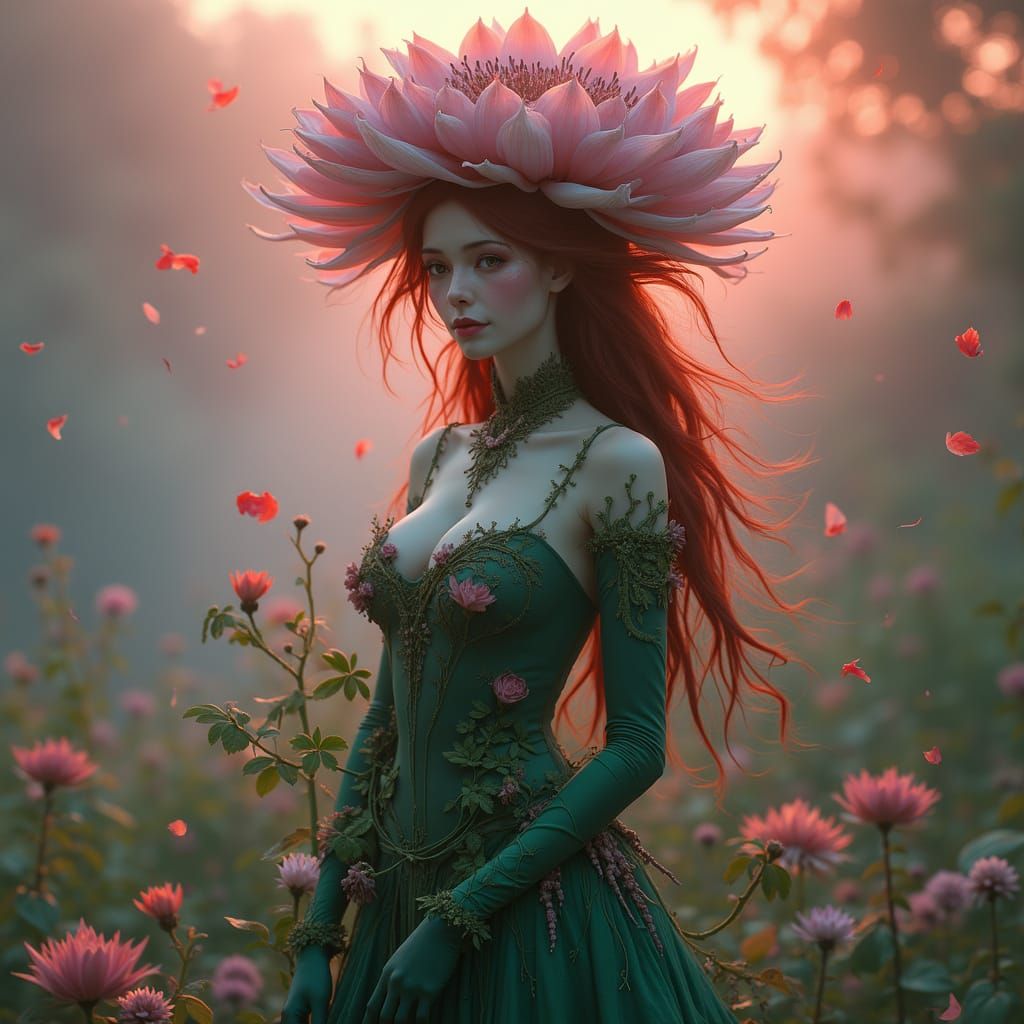 Mystical Fairy Girl in a Flower-Inspired Gown