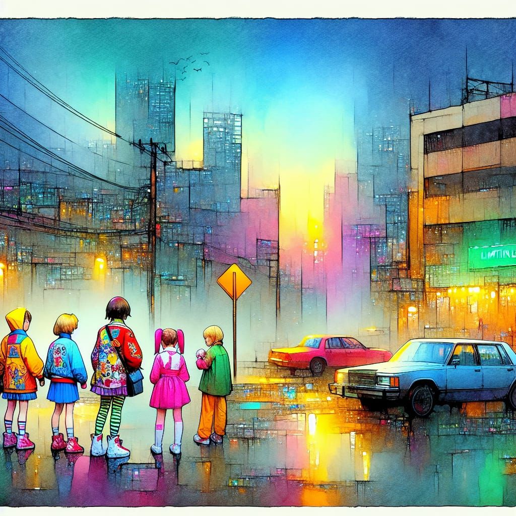 Kidcore Cosplay in Liminal City as Impressionistic Art