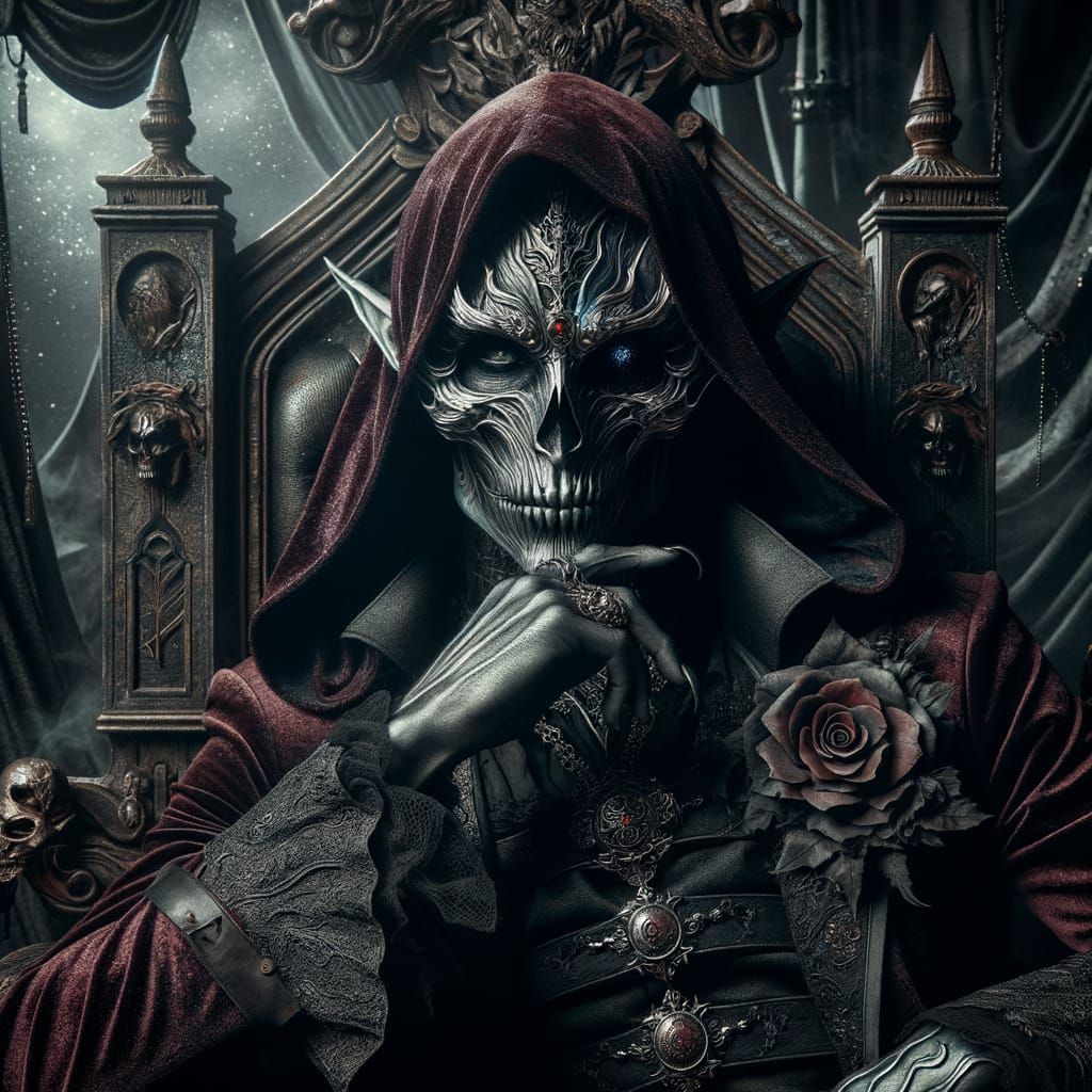 Dark Elf Lord on Throne in Somber Fantasy Realm