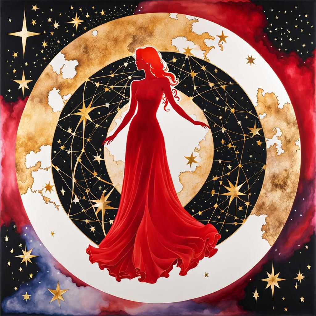 Dreaming Woman Silhouette in Starry Night Photogram