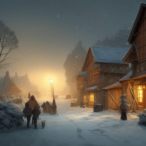 Winter Town in Dark Fantasy Style