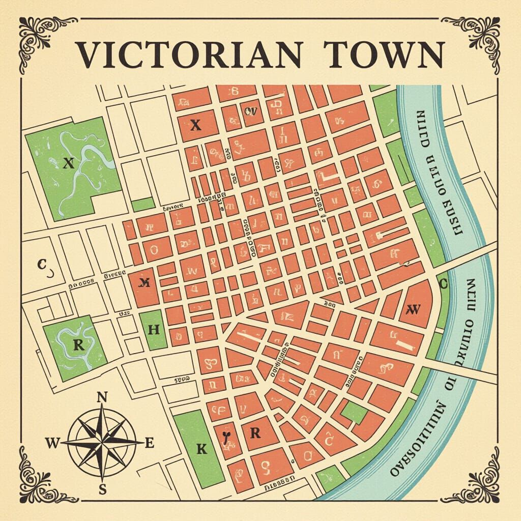 Victorian Town: An Overhead Vintage Map
