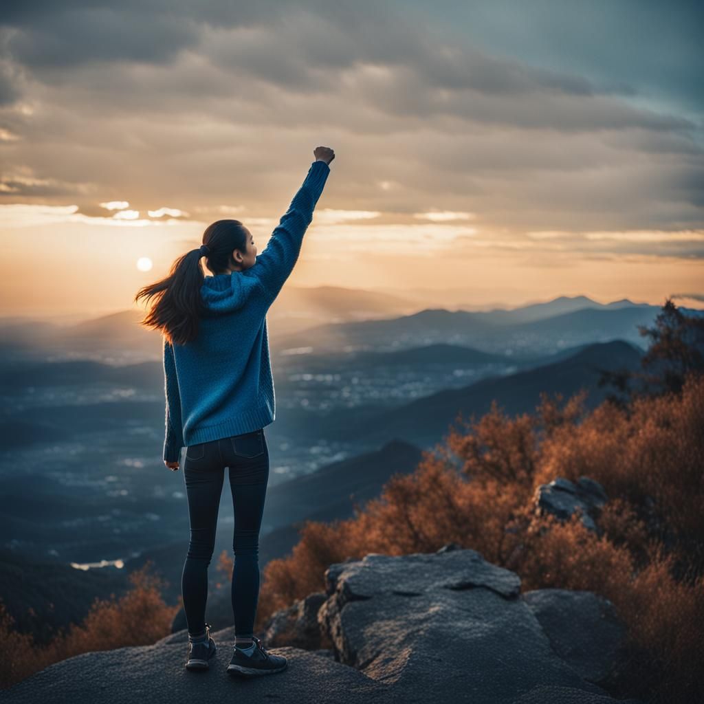 Teen Girl Silhouette at Sunset, Cinematic Still