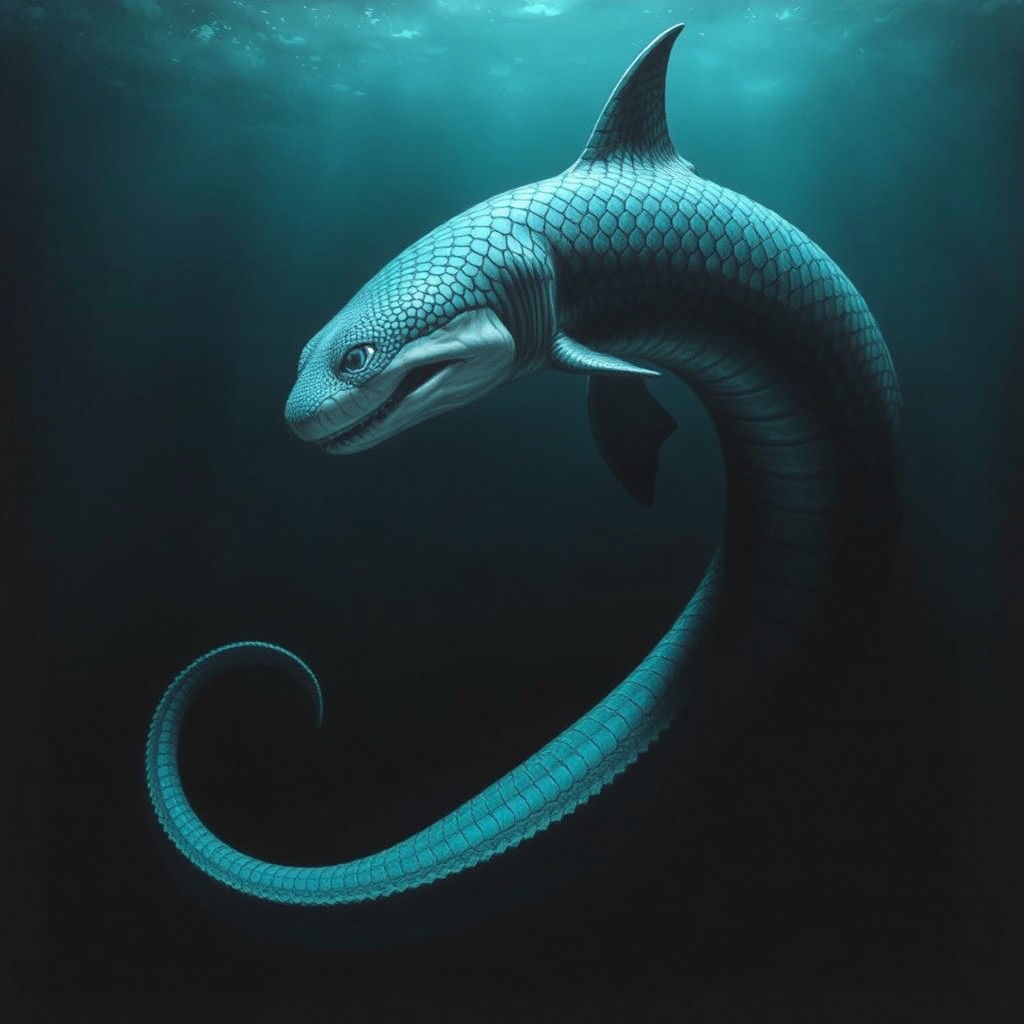 Dark Surrealist Hybrid: Iridescent Shark-Serpent Emerges fro...