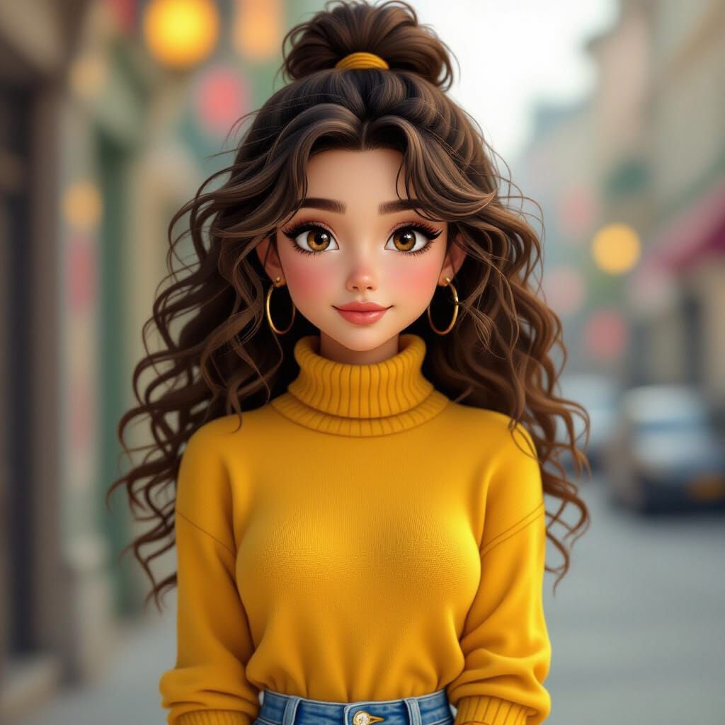 Girl with Brown Hair in Art Nouveau Style