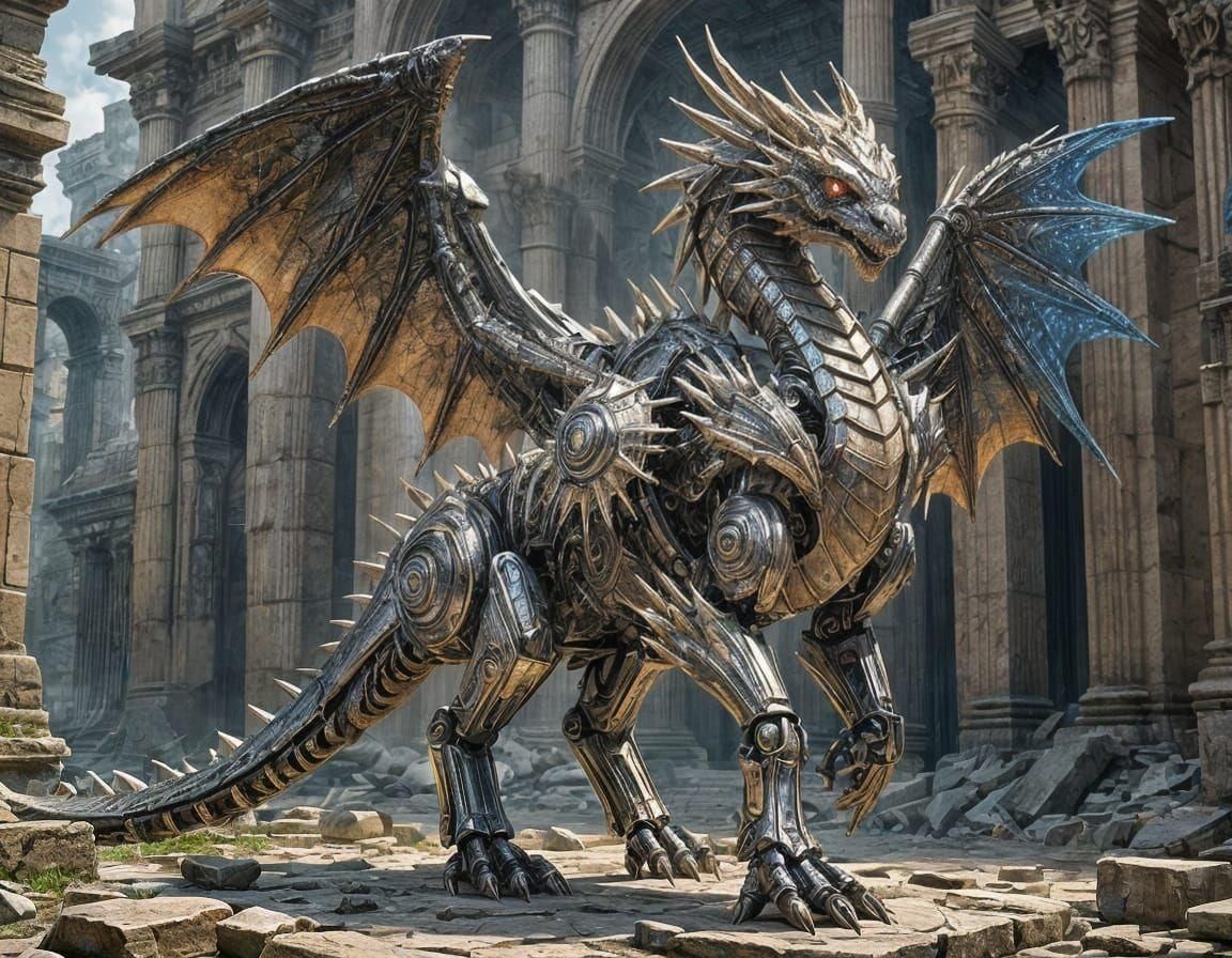AI Robot Dragon in Ruins: Digital Art